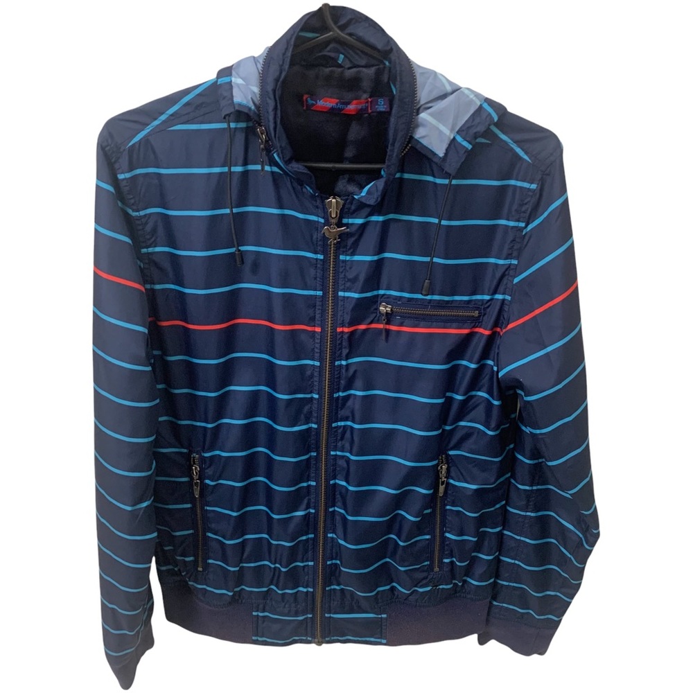 Retro Preppy Striped Windbreaker Bomber Jacket Navy Blue Red Men’s Small